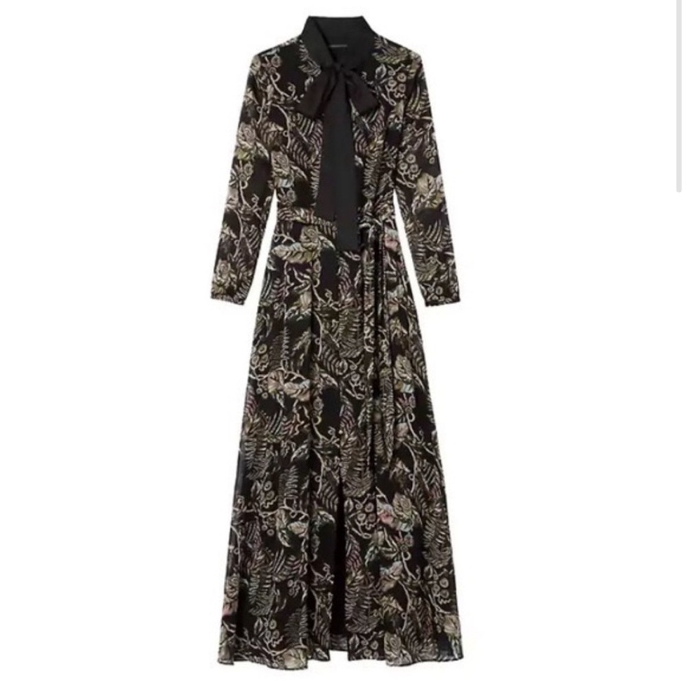 Banana Republic Floral Tie-Neck Maxi Shirt Dress